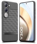 Back Cover for Vivo Y300 5G with Hexa Cube Design | Ultra Slim Soft Rubberised Case | Inner Velvet Fabric | Matte Silicone Flexible Mobile Case | Camera Protection - Grey