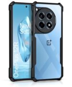 Shock Proof Clear Back Case Mobile Cover for 1+ OnePlus 12R 5G (Hard | Hybrid PC + TPU | Full Armour Device & Camera Protection | Black)