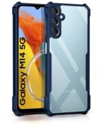 Shock Proof Clear Protective Back Case for Samsung Galaxy M14 5G AirEDGE Technology | 360 Degree Camera Protection | Transparent Hybrid Back Case Mobile Cover Blue