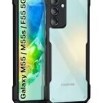 Shock Proof Clear Protective Back Case for Samsung Galaxy M55 5G | M55s 5G | F55 5G - AirEDGE Technology | 360 Degree Camera Protection | Transparent Hybrid Back Case Mobile Cover - Black