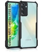 Shock Proof Clear Protective Back Case for Samsung Galaxy M55 5G | M55s 5G | F55 5G - AirEDGE Technology | 360 Degree Camera Protection | Transparent Hybrid Back Case Mobile Cover - Black