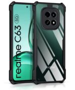 Shock Proof Clear Protective Back Case for Realme C63 5G - AirEDGE Technology | 360 Degree Camera Protection | Transparent Hybrid Back Case Mobile Cover - Black