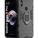 Shock Proof Back Case Mobile Cover for Xiaomi MI Redmi Note 5 Pro | Back Cover Case (Tough Armor | Hybrid PC + TPU | Ring Holder & in-Built Kickstand | Black)