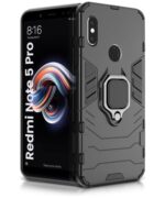 Shock Proof Back Case Mobile Cover for Xiaomi MI Redmi Note 5 Pro | Back Cover Case (Tough Armor | Hybrid PC + TPU | Ring Holder & in-Built Kickstand | Black)