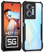 kelpuj Shock Proof Clear Protective Back Case for Infinix Hot 30 5G - AirEDGE Technology | 360 Degree Camera Protection | Transparent Hybrid Back Case Mobile Cover - Black - Image 3
