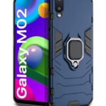 Shock Proof Back Case Mobile Cover for Samsung Galaxy M02 | Back Cover Case (Tough Armor | Hybrid PC + TPU | Ring Holder & in-Built Kickstand | Blue)