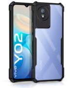 Shock Proof Clear Protective Back Case for Vivo Y02 | Vivo Y02t - AirEDGE Technology | 360 Degree Camera Protection | Transparent Hybrid Back Case Mobile Cover - Black