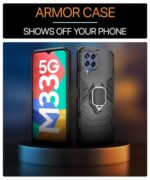 Shock Proof Back Case Mobile Cover for Samsung Galaxy M33 5G | Back Cover Case (Tough Armor | Hybrid PC + TPU | Ring Holder & in-Built Kickstand | Black) - Image 5