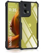 kelpuj Thermoplastic Polyurethane Shock Proof Clear Protective Back Case for Motorola Moto G85 5G-Airedge Technology|360 Degree Camera Protection|Transparent Hybrid Back Case Mobile Cover-Black
