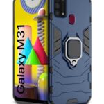 Shock Proof Back Case Mobile Cover for Samsung Galaxy M31 / F41 / M31 Prime | Back Cover Case (Tough Armor | Hybrid PC + TPU | Ring Holder & in-Built Kickstand | Blue)
