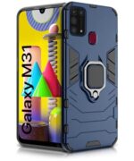 Shock Proof Back Case Mobile Cover for Samsung Galaxy M31 / F41 / M31 Prime | Back Cover Case (Tough Armor | Hybrid PC + TPU | Ring Holder & in-Built Kickstand | Blue)