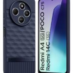 Back Cover for Redmi A4 5G | Poco C75 | 14C 5G | Poco M7 with Hexa Cube Design | Ultra Slim Rubberised Case | Inner Velvet Fabric | Silicone Flexible Mobile Case | Camera Protection - Blue