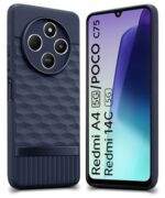 Back Cover for Redmi A4 5G | Poco C75 | 14C 5G | Poco M7 with Hexa Cube Design | Ultra Slim Rubberised Case | Inner Velvet Fabric | Silicone Flexible Mobile Case | Camera Protection - Blue