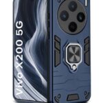 Shock Proof Back Case Mobile Cover for Vivo X200 5G | Back Cover Case (Tough Armor | Hybrid PC + TPU | Ring Holder & inBuilt Kickstand | Blue)
