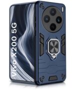 Shock Proof Back Case Mobile Cover for Vivo X200 5G | Back Cover Case (Tough Armor | Hybrid PC + TPU | Ring Holder & inBuilt Kickstand | Blue)
