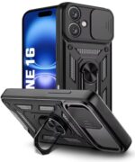 Tough Armor Bumper Mobile Back Case for iPhone 16 | Sliding Camera Shield Cover | Shock Proof 360? Protection | Hybrid PC + TPU | Ring Holder with Kickstand ? Black - Image 5