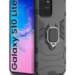 Shock Proof Back Case Mobile Cover for Samsung Galaxy S10 Lite | Back Cover Case (Tough Armor | Hybrid PC + TPU | Ring Holder & in-Built Kickstand | Black)