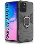 Shock Proof Back Case Mobile Cover for Samsung Galaxy S10 Lite | Back Cover Case (Tough Armor | Hybrid PC + TPU | Ring Holder & in-Built Kickstand | Black)
