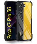 Shock Proof Clear Protective Back Case for Poco X7 Pro 5G - AirEDGE Technology | 360 Degree Camera Protection | Transparent Hybrid Back Case Mobile Cover - Black