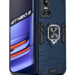 Shock Proof Back Case Mobile Cover for Realme GT Neo 3 5G | Back Cover Case (Tough Armor | Hybrid PC + TPU | Ring Holder & in-Built Kickstand | Blue)