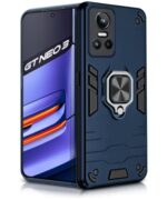 Shock Proof Back Case Mobile Cover for Realme GT Neo 3 5G | Back Cover Case (Tough Armor | Hybrid PC + TPU | Ring Holder & in-Built Kickstand | Blue)