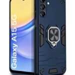 Shock Proof Back Case Mobile Cover for Samsung Galaxy A15 5G | Back Cover Case (Tough Armor | Hybrid PC + TPU | Ring Holder & in-Built Kickstand | Blue)