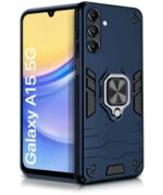 Shock Proof Back Case Mobile Cover for Samsung Galaxy A15 5G | Back Cover Case (Tough Armor | Hybrid PC + TPU | Ring Holder & in-Built Kickstand | Blue)