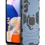 Shock Proof Back Case Mobile Cover for Samsung Galaxy A14 5G | A14 4G | Back Cover Case (Tough Armor | Hybrid PC + TPU | Ring Holder & in-Built Kickstand | Blue)