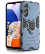 Shock Proof Back Case Mobile Cover for Samsung Galaxy A14 5G | A14 4G | Back Cover Case (Tough Armor | Hybrid PC + TPU | Ring Holder & in-Built Kickstand | Blue)