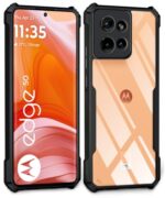 kelpuj Shock Proof Clear Protective Back Case for Motorola Moto Edge 50 - AirEDGE Technology | 360 Degree Camera Protection | Transparent Hybrid Back Case Mobile Cover - Black - Image 5
