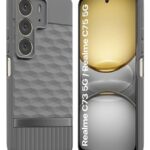 Back Cover for Realme C75 5G | C73 5G | Realme Narzo 80 Lite 5G with Hexa Cube Design | Ultra Slim Soft Rubberised Case | Inner Velvet Fabric | Matte Silicone Flexible Mobile Case - Grey