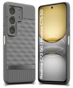 Back Cover for Realme C75 5G | C73 5G | Realme Narzo 80 Lite 5G with Hexa Cube Design | Ultra Slim Soft Rubberised Case | Inner Velvet Fabric | Matte Silicone Flexible Mobile Case - Grey