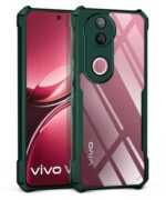 Shock Proof Clear Protective Back Case for iQOO Z10R 5G | Vivo V50 5G | V50e 5G | V50 Elite Edition | 360 Degree Camera Protection | Transparent Hybrid Back Case Mobile Cover Green