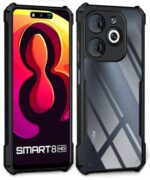 kelpuj Shock Proof Clear Protective Back Case for Infinix Smart 8 HD - AirEDGE Technology | 360 Degree Camera Protection | Transparent Hybrid Back Case Mobile Cover - Black - Image 3