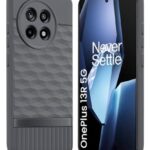 Back Cover for 1+ OnePlus 13R 5G with Hexa Cube Design | Ultra Slim Soft Rubberised Case | Inner Velvet Fabric | Matte Silicone Flexible Mobile Case | Camera Protection - Grey