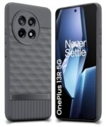 Back Cover for 1+ OnePlus 13R 5G with Hexa Cube Design | Ultra Slim Soft Rubberised Case | Inner Velvet Fabric | Matte Silicone Flexible Mobile Case | Camera Protection - Grey