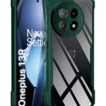 kelpuj Shock Proof Clear Protective Back Case for 1+ OnePlus 13R 5G - AirEDGE Technology | 360 Degree Camera Protection | Transparent Hybrid Back Case Mobile Cover - Green