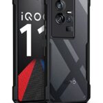 Polycarbonate Shock Proof Clear Protective Back Case for Iqoo 11 5G - Airedge Technology | 360 Degree Camera Protection | Transparent Hybrid Back Case Mobile Cover for Iqoo 11 5G - Black