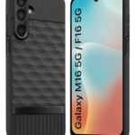 Back Cover for Samsung Galaxy M16 5G | Galaxy F16 5G with Hexa Cube Design | Ultra Slim Rubberised Case | Inner Velvet Fabric | Silicone Flexible Mobile Case | Camera Protection - Black
