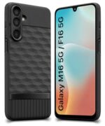 Back Cover for Samsung Galaxy M16 5G | Galaxy F16 5G with Hexa Cube Design | Ultra Slim Rubberised Case | Inner Velvet Fabric | Silicone Flexible Mobile Case | Camera Protection - Black