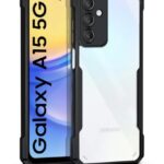 kelpuj Shock Proof Clear Protective Back Case for Samsung Galaxy A15 5G - AirEDGE Technology | 360 Degree Camera Protection | Transparent Hybrid Back Case Mobile Cover - Black