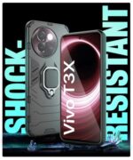Shock Proof Back Case Mobile Cover for Vivo T3x 5G | Back Cover Case (Tough Armor | Hybrid PC + TPU | Ring Holder & in-Built Kickstand | Black) - Image 7