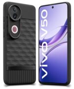 Back Cover for iQOO Z10R 5G | Vivo V50 5G | V50e 5G | V50 Elite Edition with Hexa Cube Design | Ultra Slim Soft Case | Inner Velvet Fabric | Silicone Flexible Mobile Case - Black
