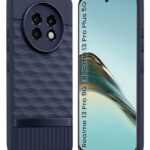 Back Cover for Realme 13 Pro 5G | Realme 13 Pro Plus 5G with Hexa Cube Design | Soft Rubberised Case | Inner Velvet Fabric | Matte Silicone Flexible Mobile Case | Camera Protection - Blue