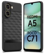 Back Cover for Redmi A5 | Poco C71 with Hexa Cube Design | Ultra Slim Soft Rubberised Case | Inner Velvet Fabric | Matte Silicone Flexible Mobile Case | Camera Protection - Black
