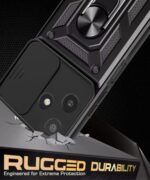 Tough Armor Bumper Mobile Back Case for Mi Redmi 12 5G | Poco M6 Pro 5G | Sliding Camera Shield Cover | Shock Proof 360? Protection | Hybrid PC + TPU | Ring Holder with Kickstand ? Black - Image 7