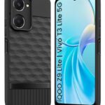 Back Cover for iQOO Z9 Lite | Vivo T3 Lite 5G | Y18t | Y18 | Y18e | Y03 | Y28s | Y37 with Hexa Cube Design | Inner Velvet Fabric | Matte Silicone Flexible Case | Camera Protection - Black