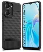 Back Cover for iQOO Z9 Lite | Vivo T3 Lite 5G | Y18t | Y18 | Y18e | Y03 | Y28s | Y37 with Hexa Cube Design | Inner Velvet Fabric | Matte Silicone Flexible Case | Camera Protection - Black