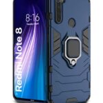 Shock Proof Back Case Mobile Cover for Xiaomi Redmi Note 8 | Back Cover Case (Tough Armor | Hybrid PC + TPU | Ring Holder & in-Built Kickstand | Blue)