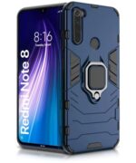 Shock Proof Back Case Mobile Cover for Xiaomi Redmi Note 8 | Back Cover Case (Tough Armor | Hybrid PC + TPU | Ring Holder & in-Built Kickstand | Blue)